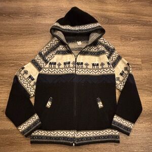 Artesanias Yarnia Zip-Up Hood 100% Llama Wool Artesian Sweater Jacket Andean XL